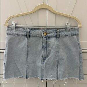 Zara Light Blue Frayed Denim Mini Skirt